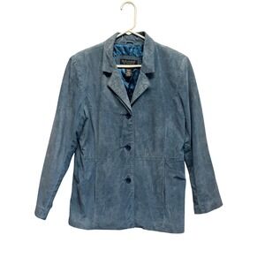 Vtg Dialogue Genuine Leather Jacket Women Medium Blue Suede Blazer Style